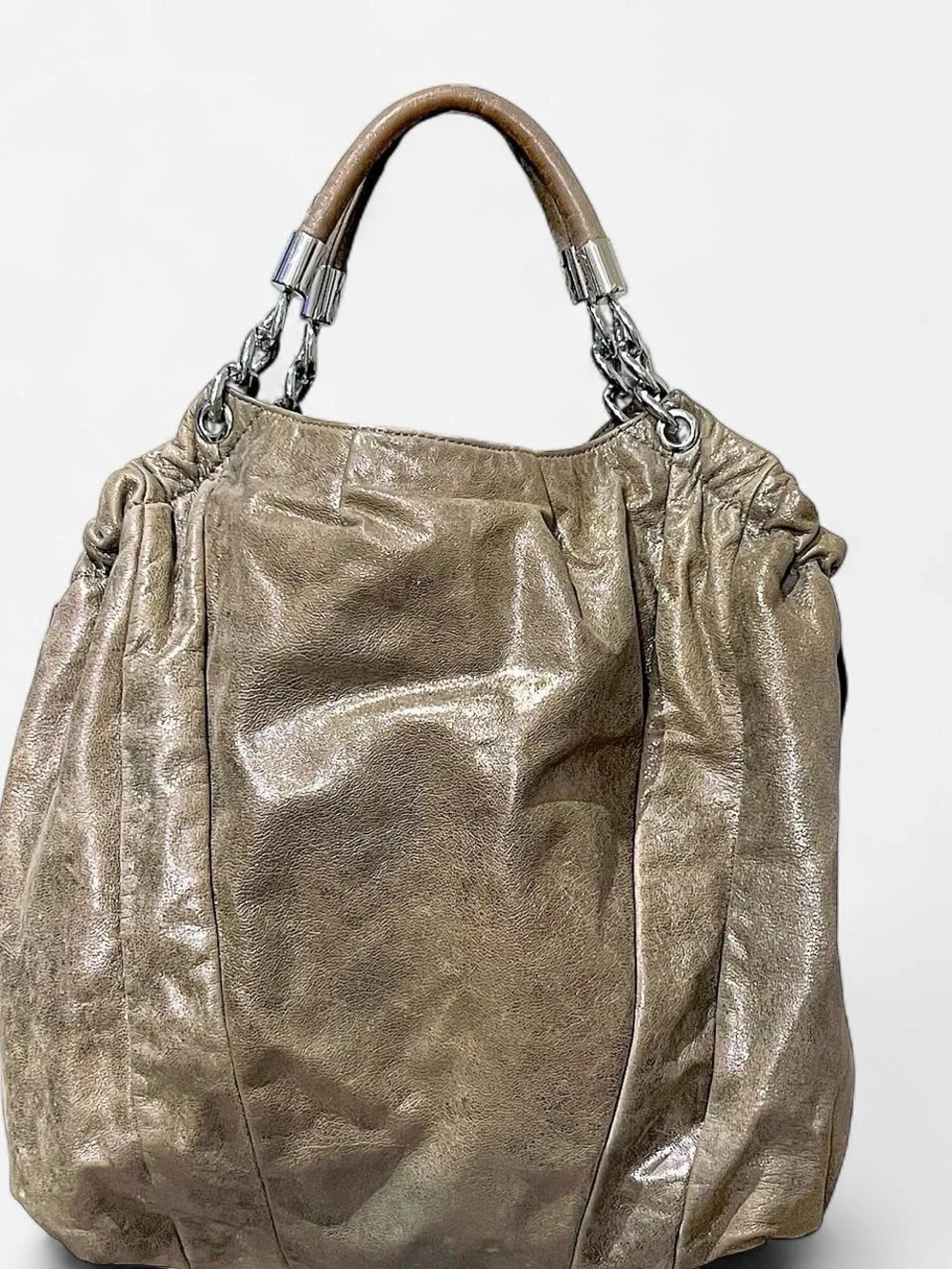 Michael Kors Metallic Taupe Leather Hobo Bag